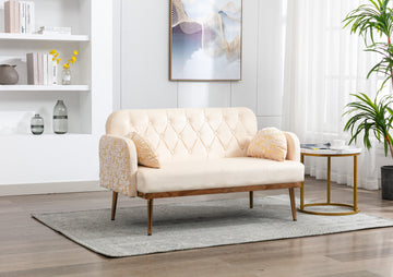 Coolmore Modern Velvet Loveseat Sofacomfy Upholstered 2 Seater Sofa With Gold Metal Legs, Small Loveseat Accent Couch For Living Bedroom Leisure Areas Beige Velvet Beige Foam Polyester 2 Seat