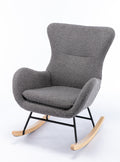 Teddy Fabric Padded Seat Rocking Chair With High Backrest And Armrests Grey Foam Upholstered