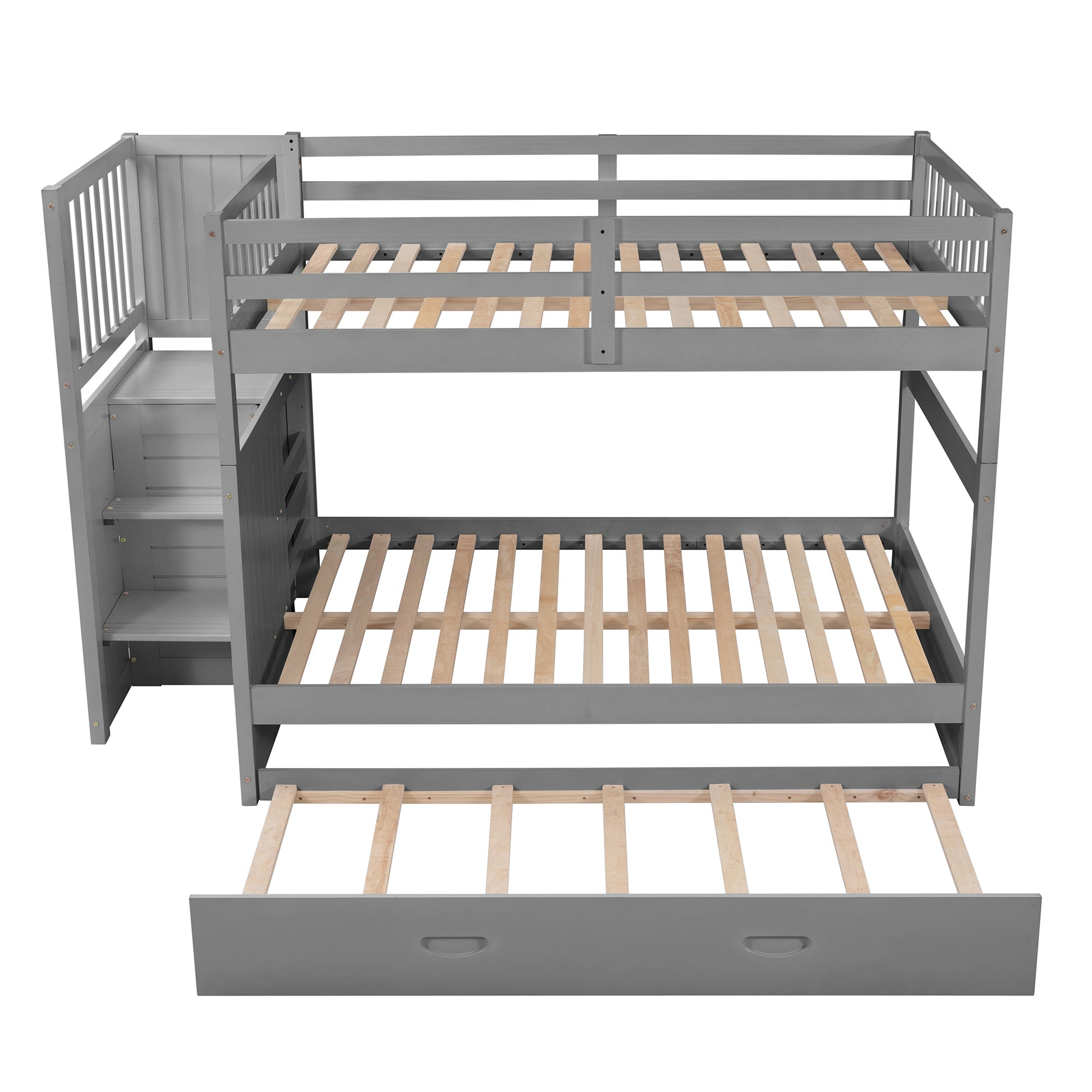 Full Over Full Bunk Bed With Twin Size Trundle, Gray Old Sku: Lt000026Aae Gray Solid Wood