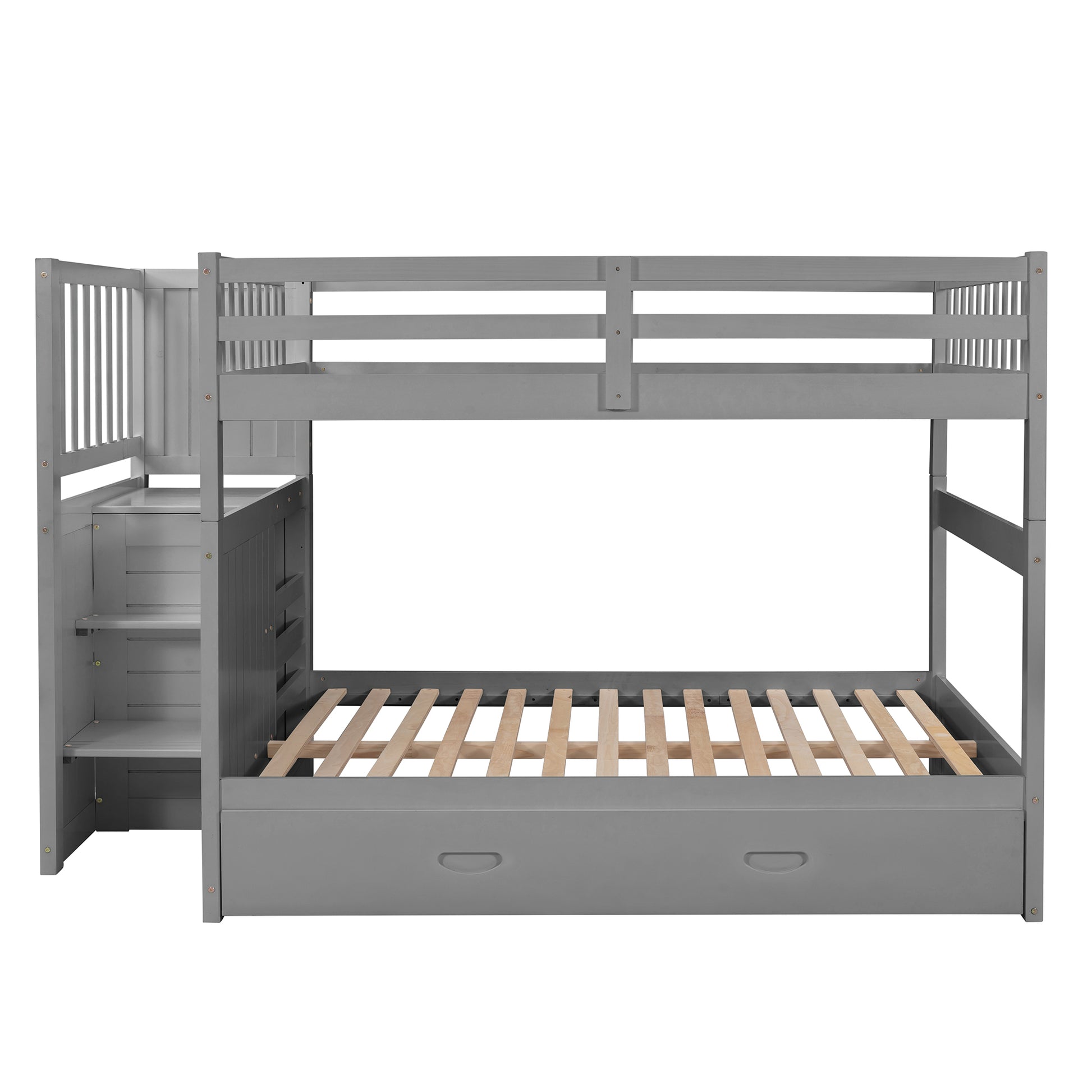 Full Over Full Bunk Bed With Twin Size Trundle, Gray Old Sku: Lt000026Aae Gray Solid Wood