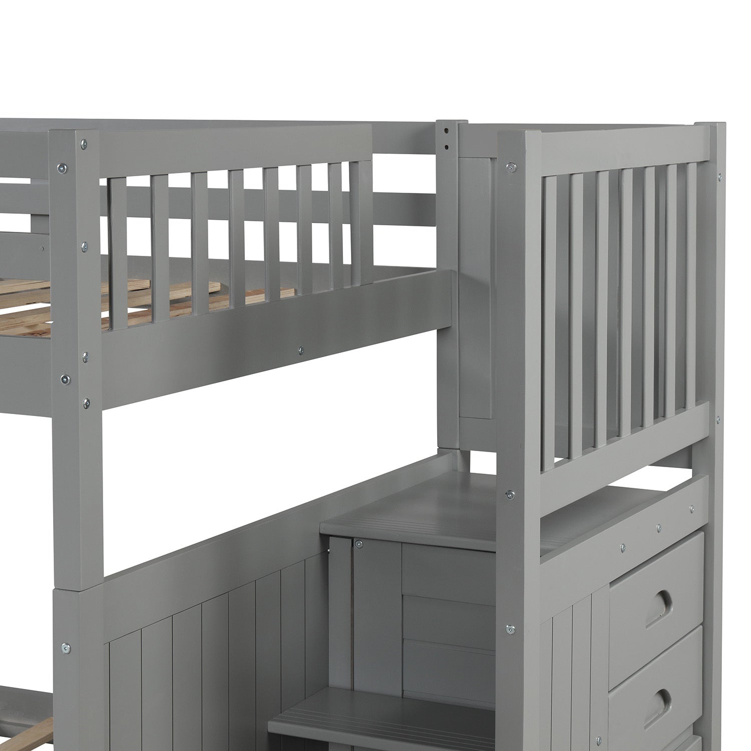 Full Over Full Bunk Bed With Twin Size Trundle, Gray Old Sku: Lt000026Aae Gray Solid Wood