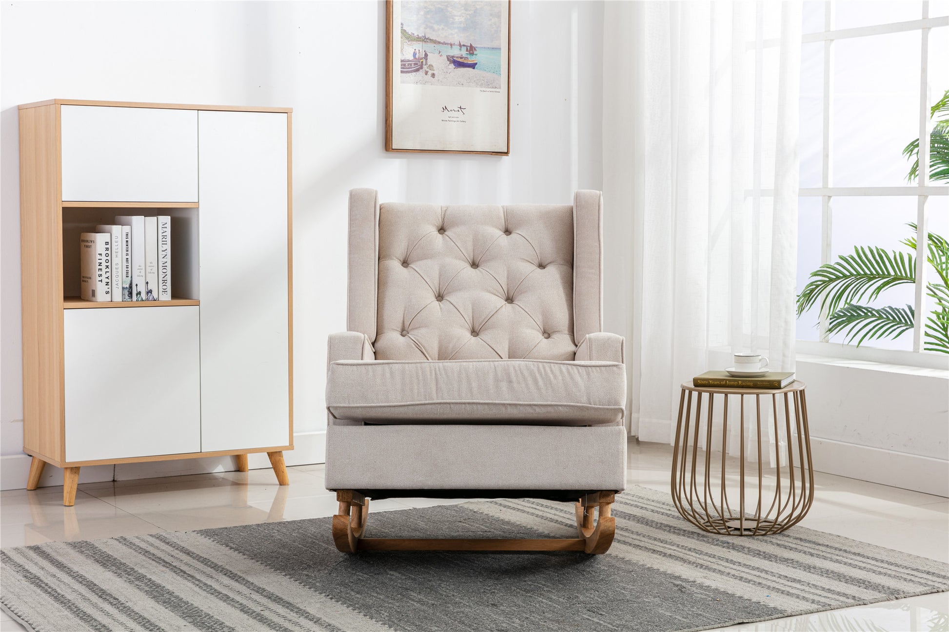 Coolmore Living Room Comfortable Rocking Chair Accent Chair Beige Polyester