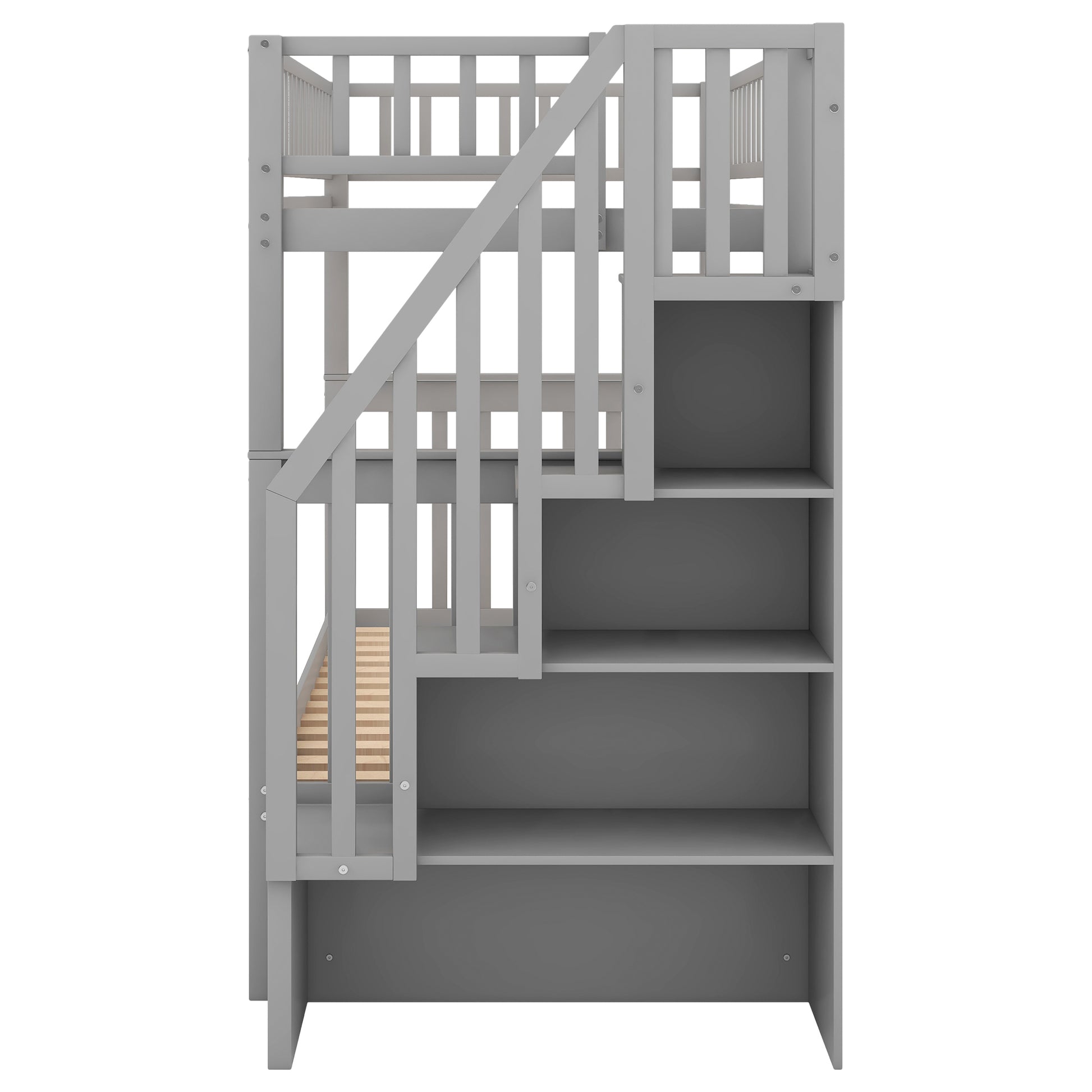 Twin Over Twin Bunk Bed With Trundle And Storage, Gray Twin Gray Pine