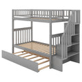 Twin Over Twin Bunk Bed With Trundle And Storage, Gray Twin Gray Pine