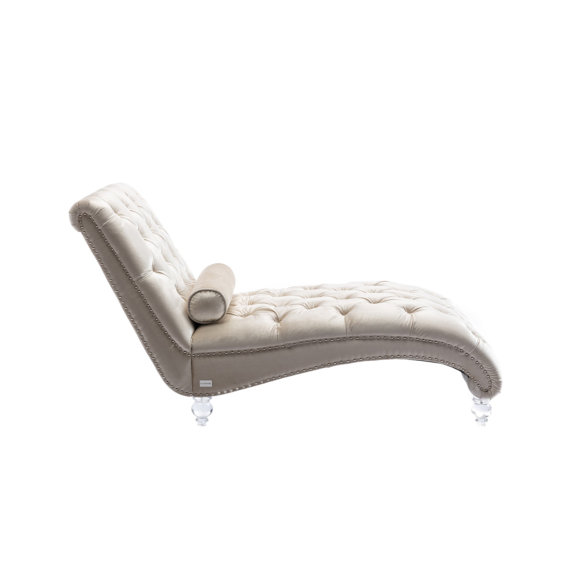 Coomore Velvet Chaise Lounge Indoor,Button Tufted Upholstered Chaise Lounge Chair With Pillow For Bedroom Living Room Office Beige Velvet Beige Primary Living Space Foam Velvet