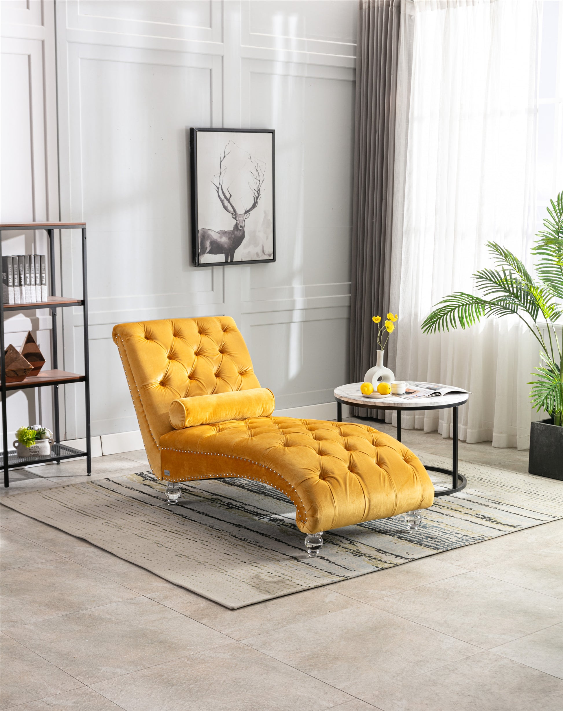 Coomoreleisure Concubine Sofa With Acrylic Feet Mustard Velvet