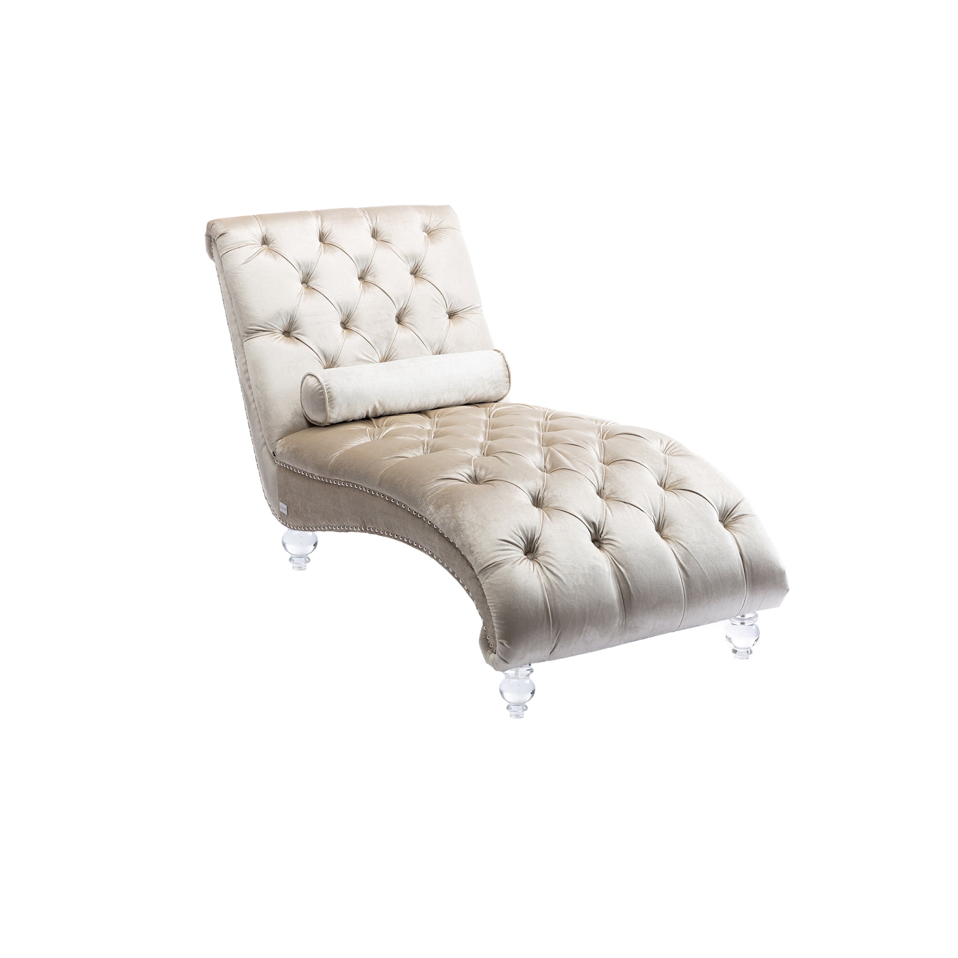 Coomore Velvet Chaise Lounge Indoor,Button Tufted Upholstered Chaise Lounge Chair With Pillow For Bedroom Living Room Office Beige Velvet Beige Primary Living Space Foam Velvet