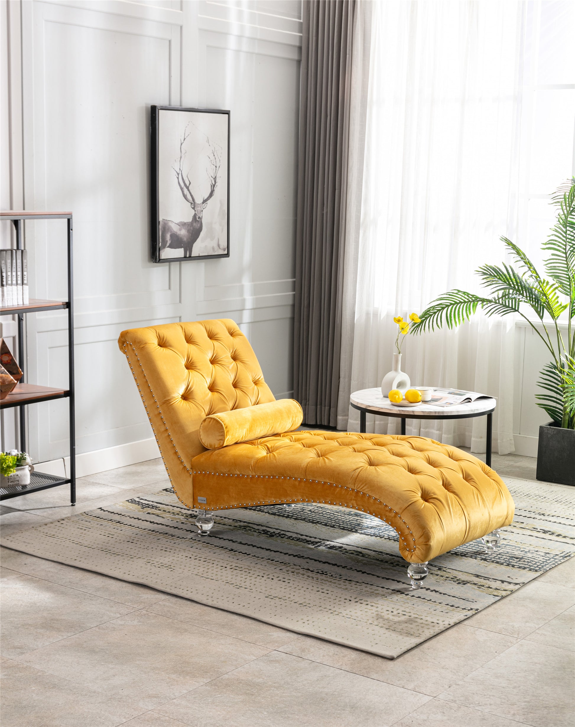 Coomoreleisure Concubine Sofa With Acrylic Feet Mustard Velvet