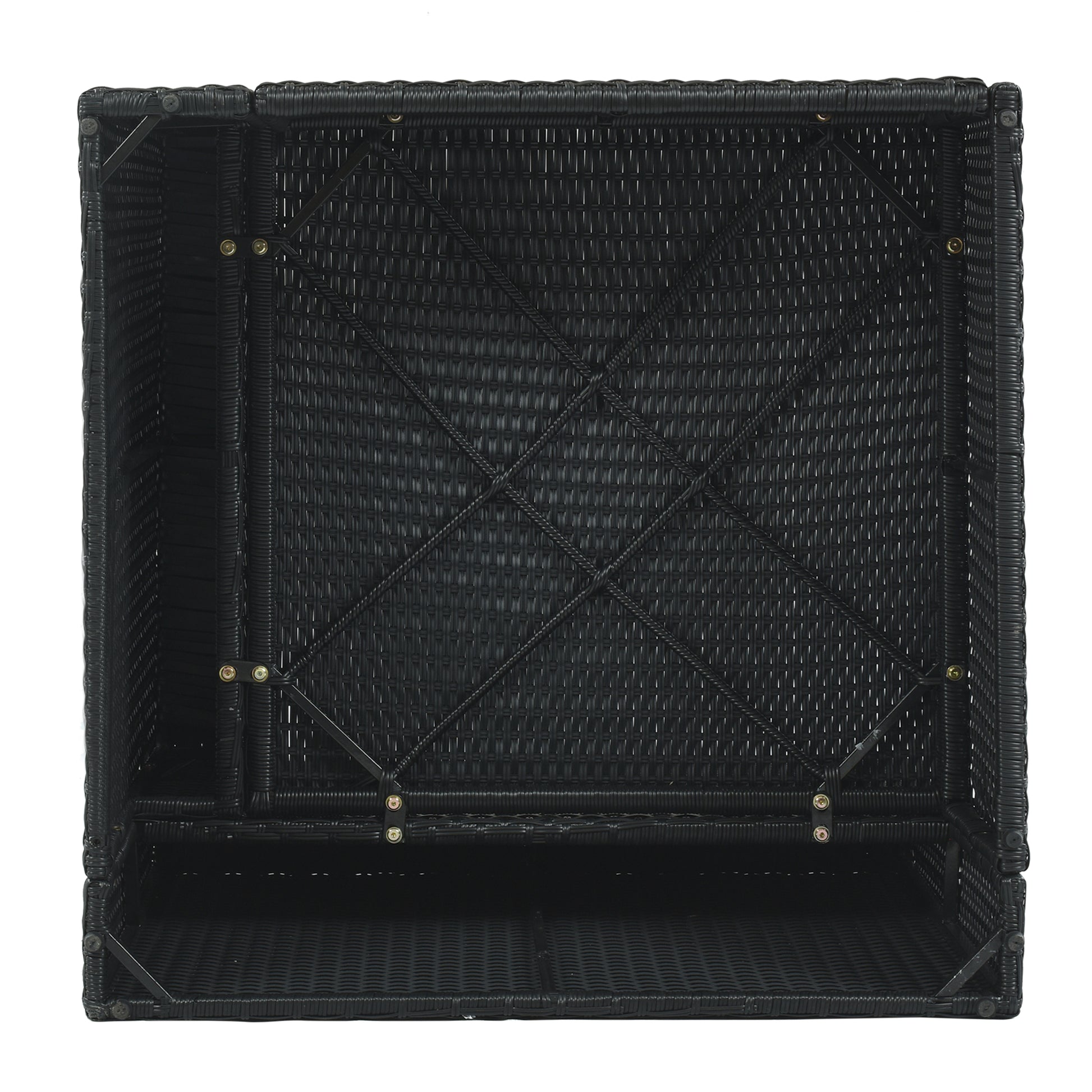 7 Piece Outdoor Wicker Sofa Set, Rattan Sofa Lounger, With Striped Green Pillows, Conversation Sofa, For Patio, Garden, Deck, Black Wicker, Gray Cushion Gray Wicker