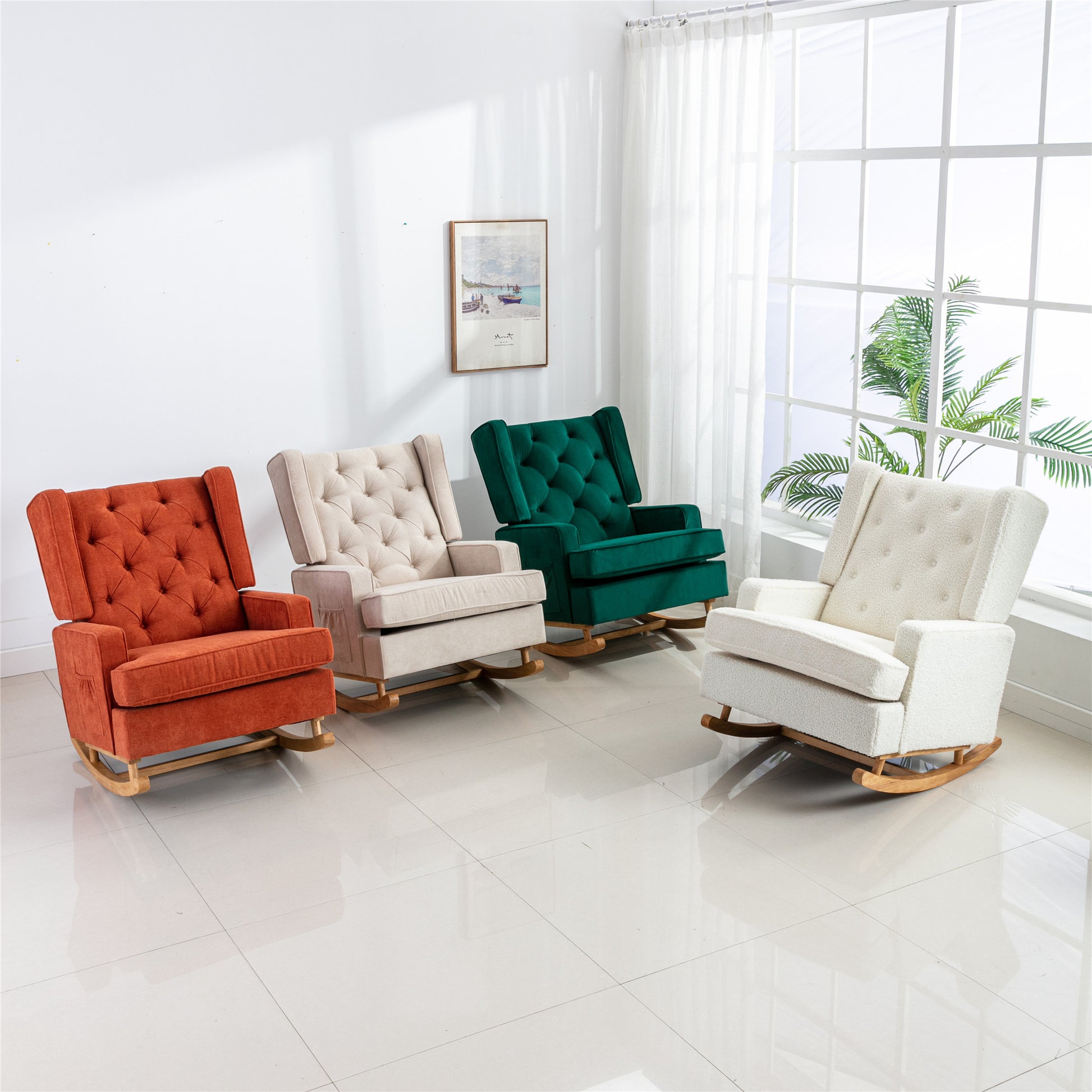 Coolmore Living Room Comfortable Rocking Chair Accent Chair White Teddy Polyester