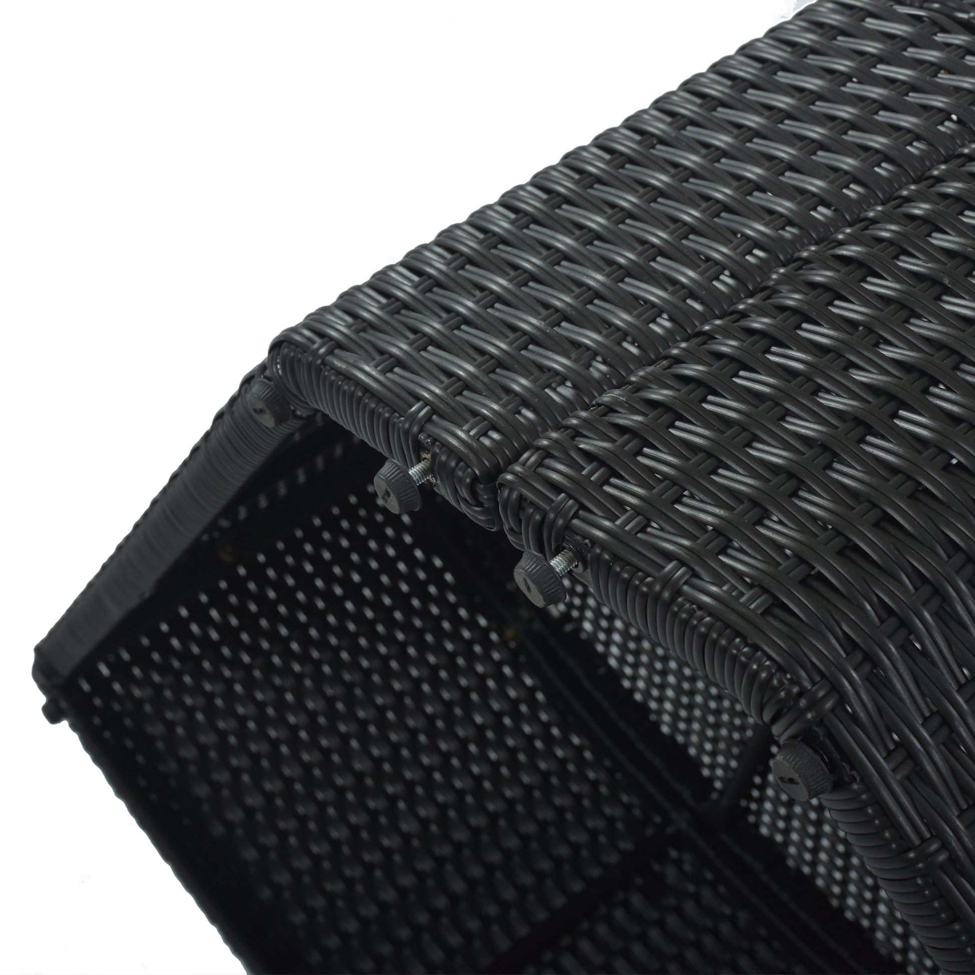 7 Piece Outdoor Wicker Sofa Set, Rattan Sofa Lounger, With Striped Green Pillows, Conversation Sofa, For Patio, Garden, Deck, Black Wicker, Gray Cushion Gray Wicker