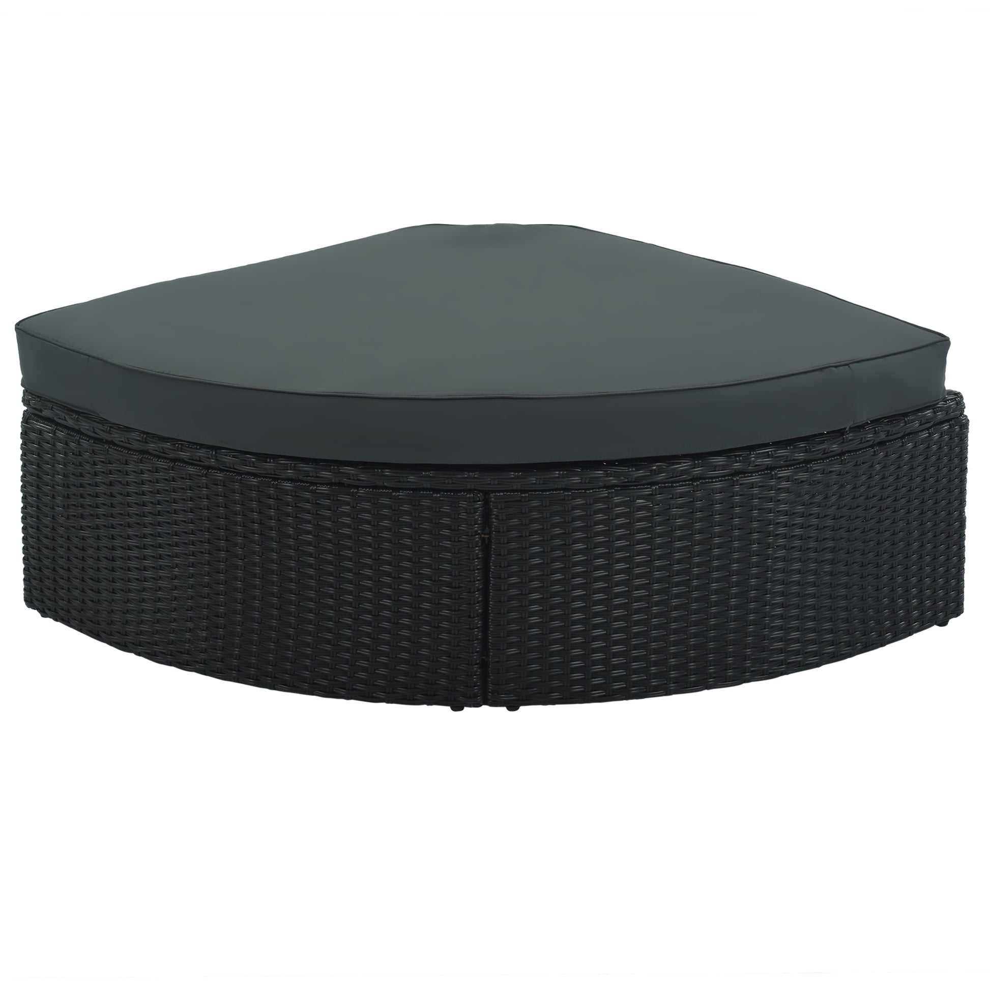 7 Piece Outdoor Wicker Sofa Set, Rattan Sofa Lounger, With Striped Green Pillows, Conversation Sofa, For Patio, Garden, Deck, Black Wicker, Gray Cushion Gray Wicker