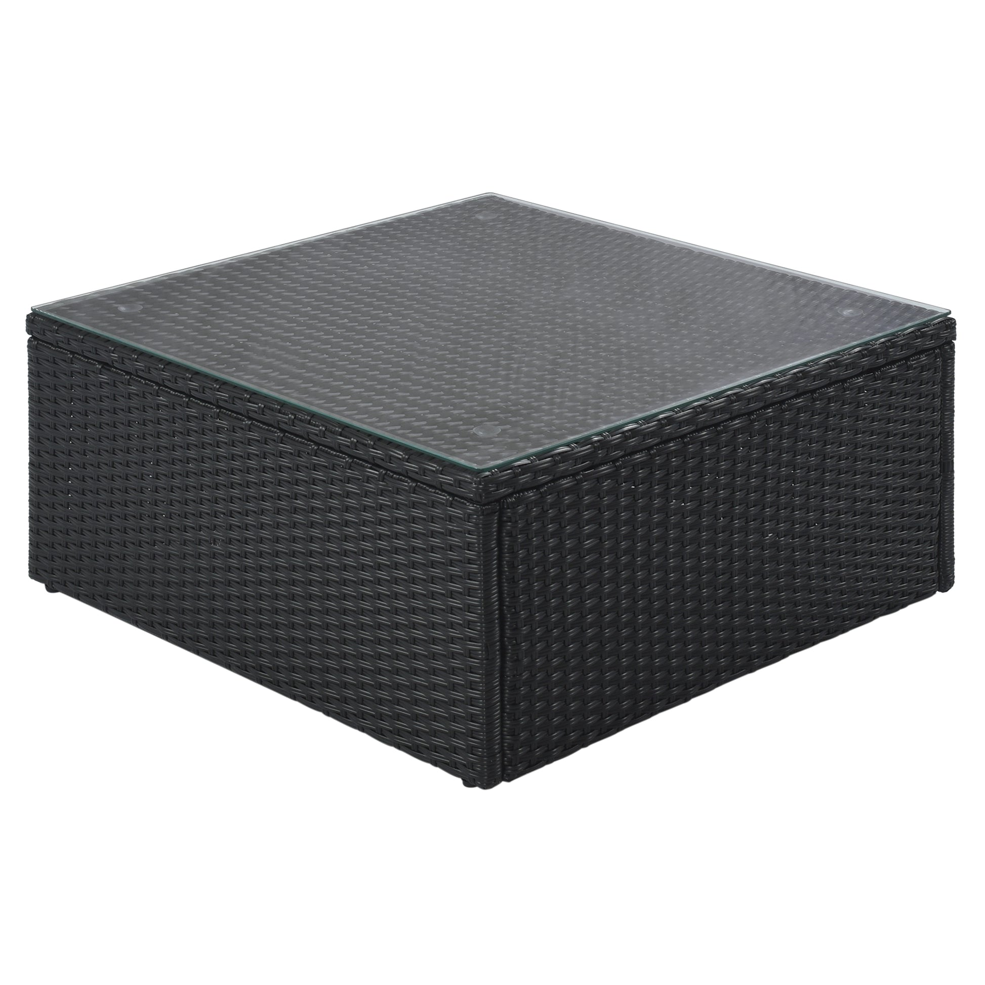 7 Piece Outdoor Wicker Sofa Set, Rattan Sofa Lounger, With Striped Green Pillows, Conversation Sofa, For Patio, Garden, Deck, Black Wicker, Gray Cushion Gray Wicker