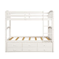 Twin Bunk Bed With Ladder, Safety Rail, Twin Trundle Bed With 3 Drawers For Teens Bedroom, Guest Room Furniture White Old Sku :Lp000071Aak White Solid Wood