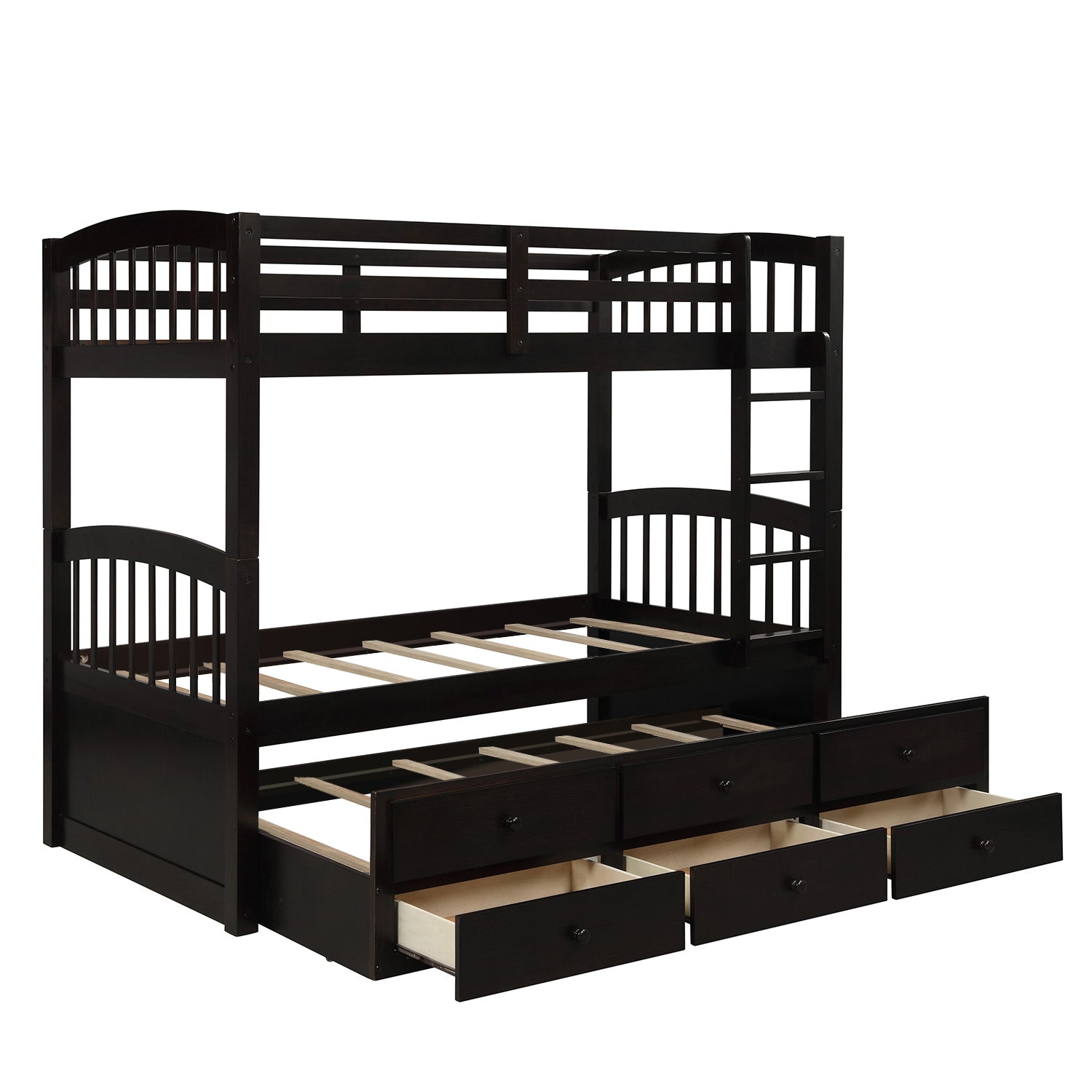 Twin Bunk Bed With Ladder, Safety Rail, Twin Trundle Bed With 3 Drawers For Teens Bedroom, Guest Room Furniture Espresso Old Sku :Lp000071Aap Espresso Solid Wood