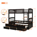 Twin Bunk Bed With Ladder, Safety Rail, Twin Trundle Bed With 3 Drawers For Teens Bedroom, Guest Room Furniture Espresso Old Sku :Lp000071Aap Espresso Solid Wood