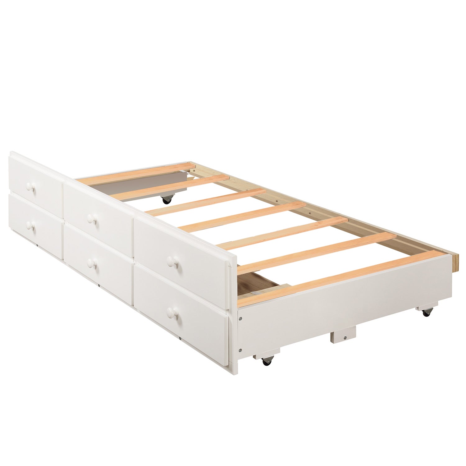 Twin Bunk Bed With Ladder, Safety Rail, Twin Trundle Bed With 3 Drawers For Teens Bedroom, Guest Room Furniture White Old Sku :Lp000071Aak White Solid Wood