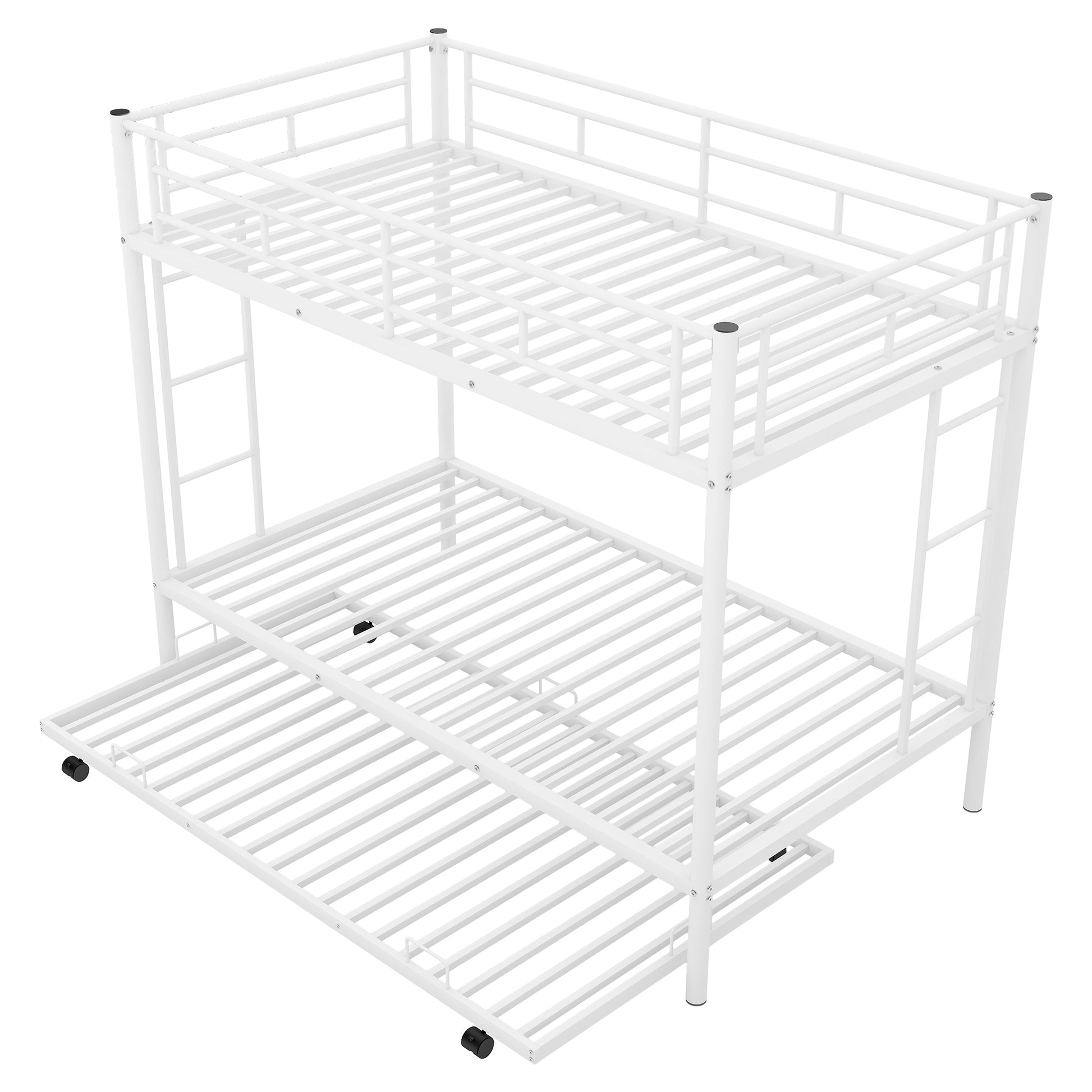 Twin Over Twin Bunk Bed With Trundle, White Old Sku:Mf192387Aak White Metal