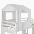 Wooden Twin Over Full Bunk Bed, Loft Bed With Playhouse, Farmhouse, Ladder And Guardrails, White Old Sku: Lt000027Aak White Solid Wood