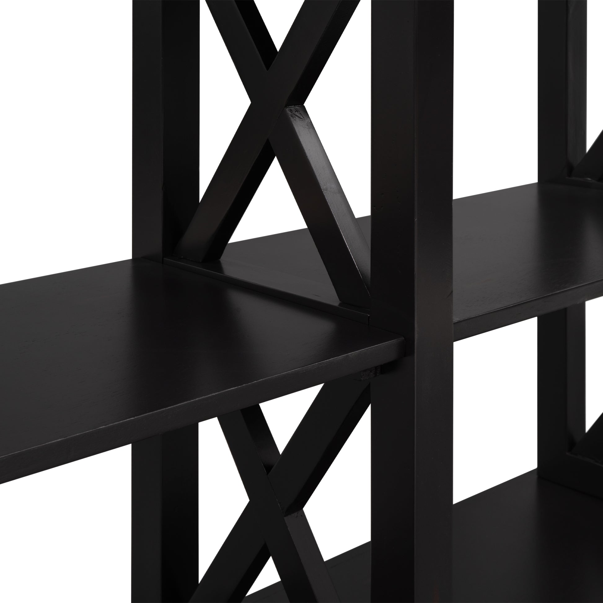 Console Table With 3 Tier Open Storage Spaces And "X" Legs, Narrow Sofa Entry Table For Living Room, Entryway And Hallway Black Black Solid Wood