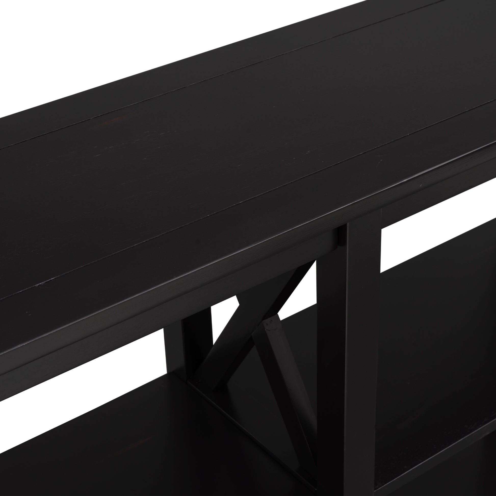 Console Table With 3 Tier Open Storage Spaces And "X" Legs, Narrow Sofa Entry Table For Living Room, Entryway And Hallway Black Black Solid Wood