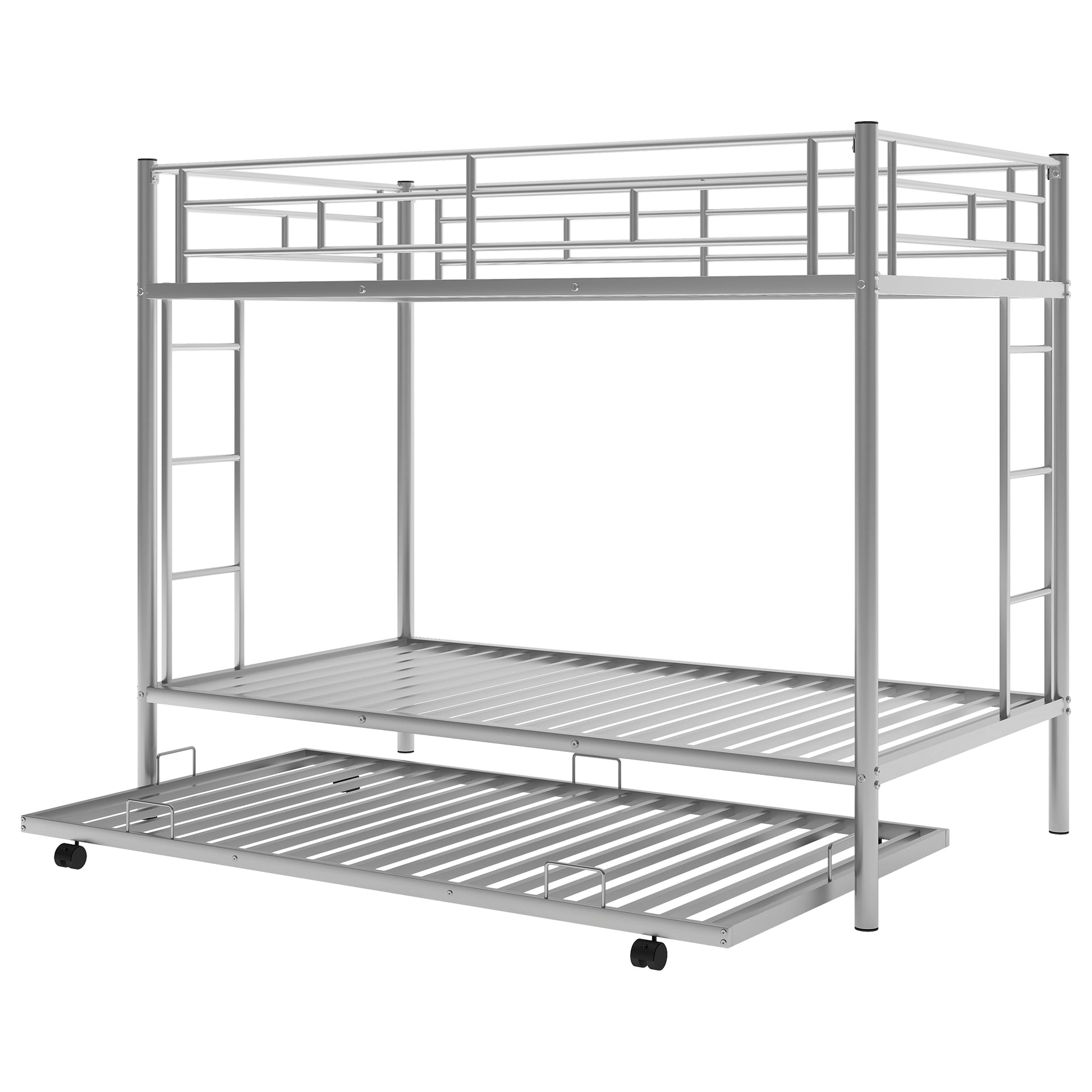 Twin Over Twin Bunk Bed With Trundle, Silver Old Sku:Mf192387Aan Silver Metal