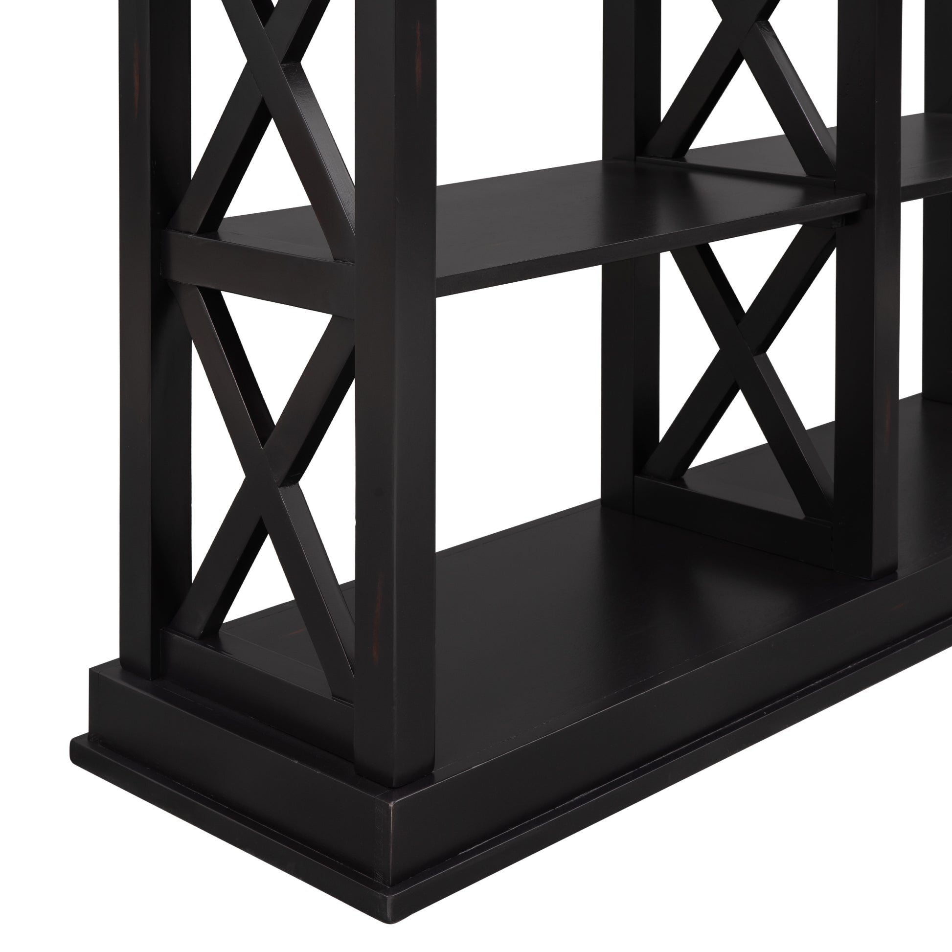 Console Table With 3 Tier Open Storage Spaces And "X" Legs, Narrow Sofa Entry Table For Living Room, Entryway And Hallway Black Black Solid Wood