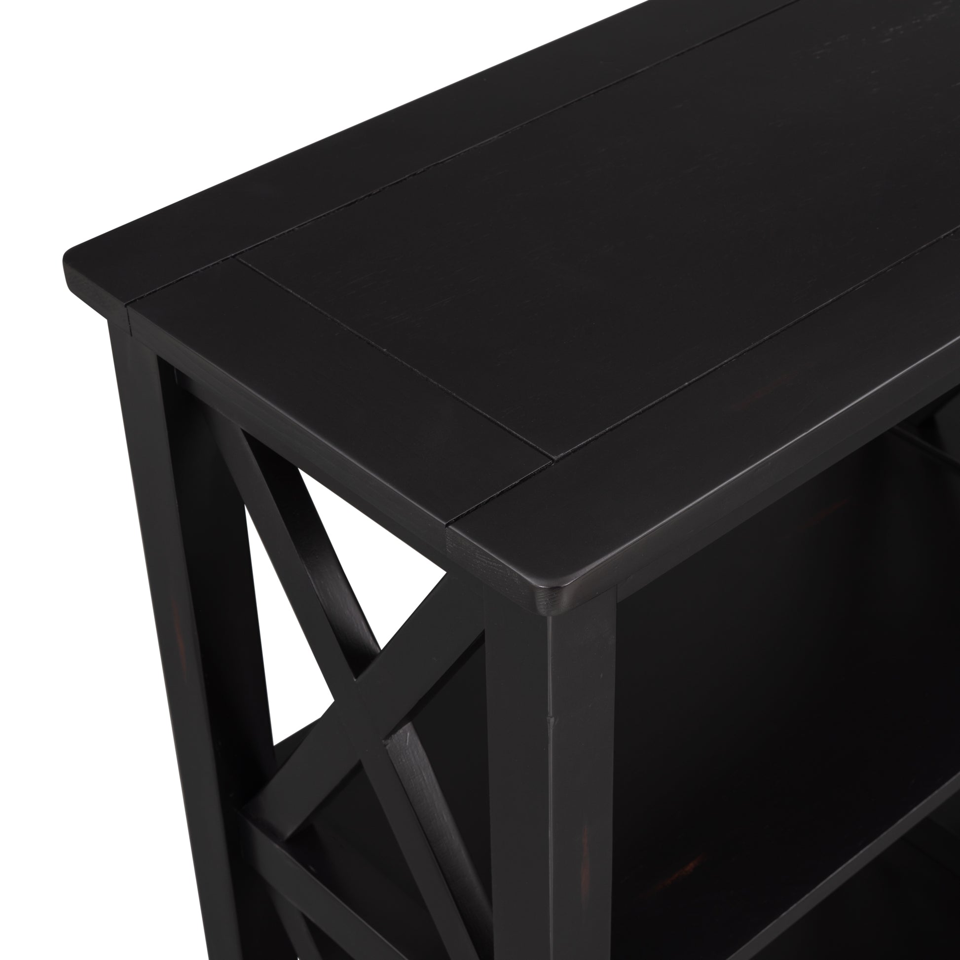 Console Table With 3 Tier Open Storage Spaces And "X" Legs, Narrow Sofa Entry Table For Living Room, Entryway And Hallway Black Black Solid Wood