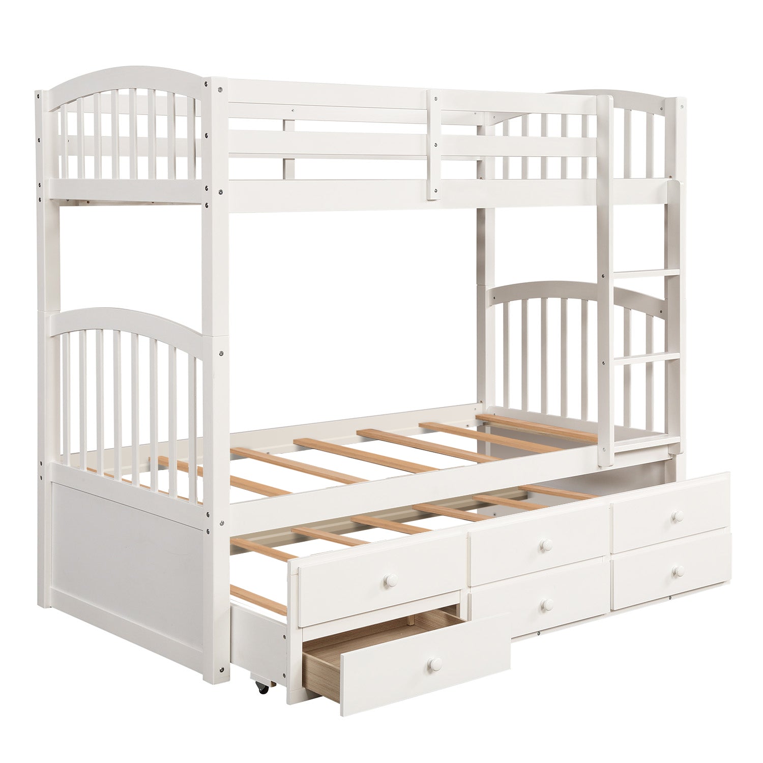 Twin Bunk Bed With Ladder, Safety Rail, Twin Trundle Bed With 3 Drawers For Teens Bedroom, Guest Room Furniture White Old Sku :Lp000071Aak White Solid Wood