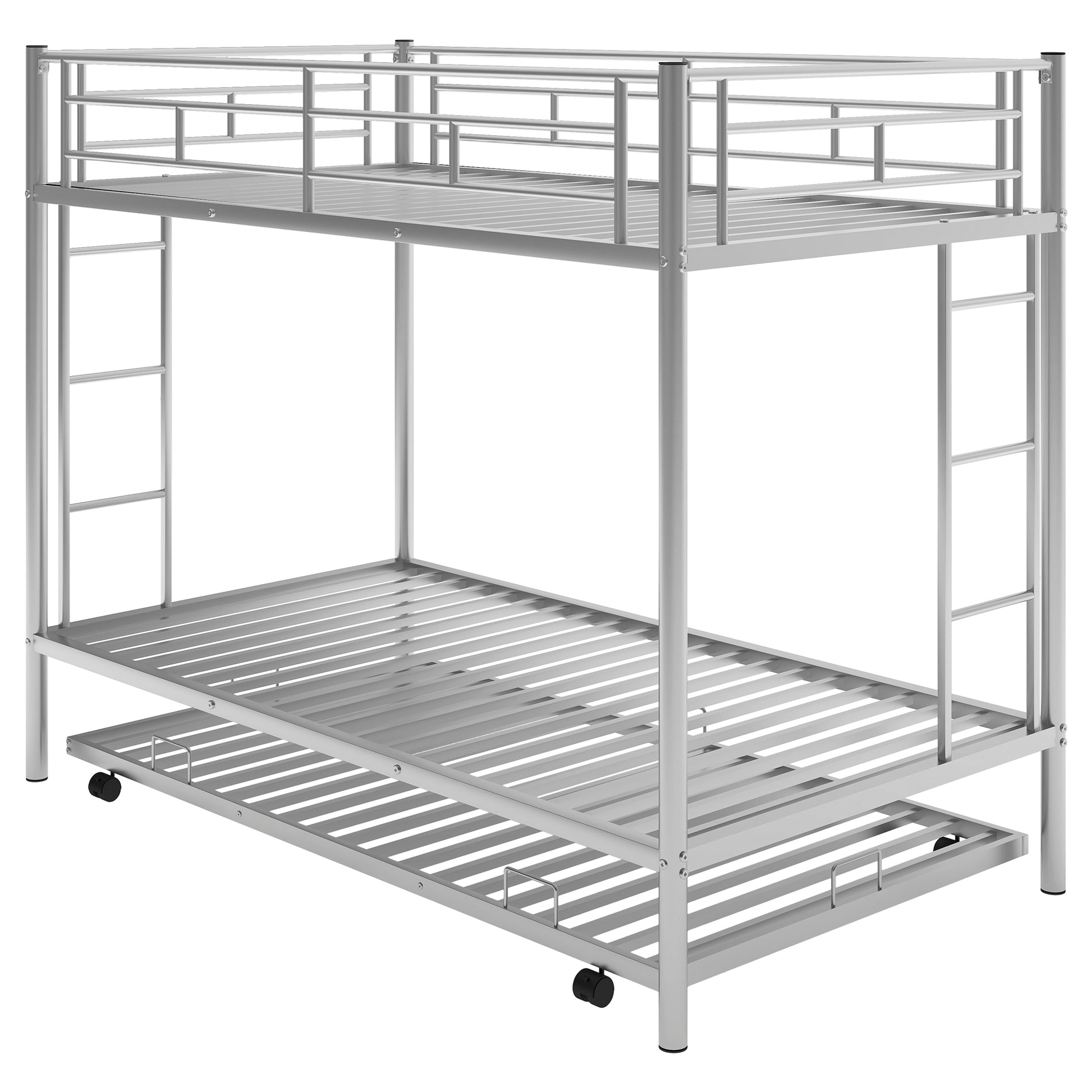 Twin Over Twin Bunk Bed With Trundle, Silver Old Sku:Mf192387Aan Silver Metal