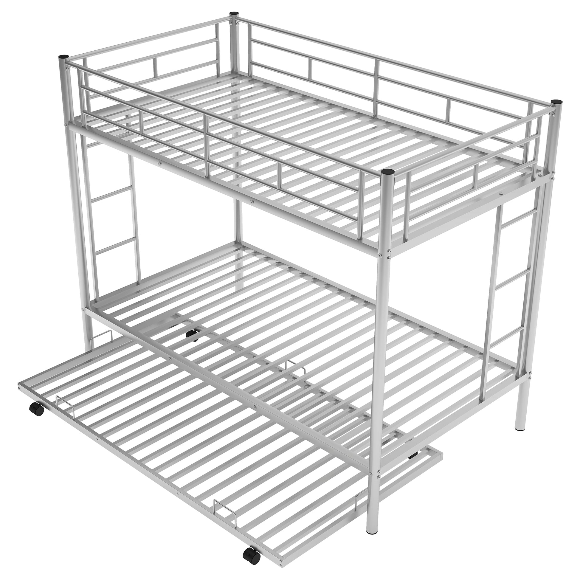 Twin Over Twin Bunk Bed With Trundle, Silver Old Sku:Mf192387Aan Silver Metal