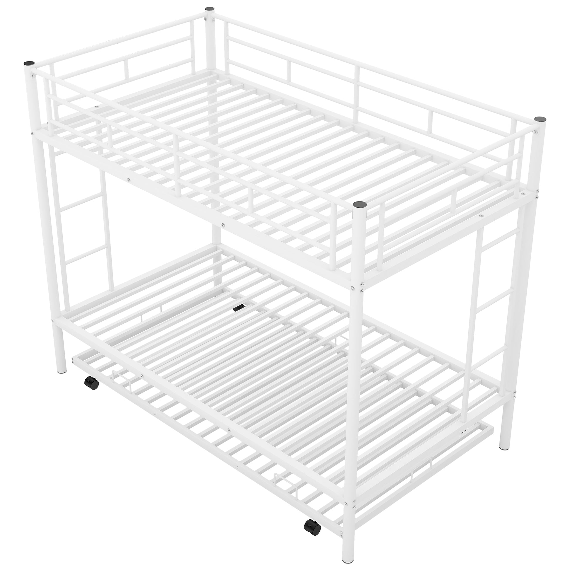 Twin Over Twin Bunk Bed With Trundle, White Old Sku:Mf192387Aak White Metal