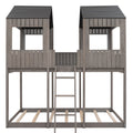 Full Over Full Woodbunk Bed With Roof, Window, Guardrail, Ladder Antique Gray Old Sku: Lt000031Aae Antique Gray Solid Wood