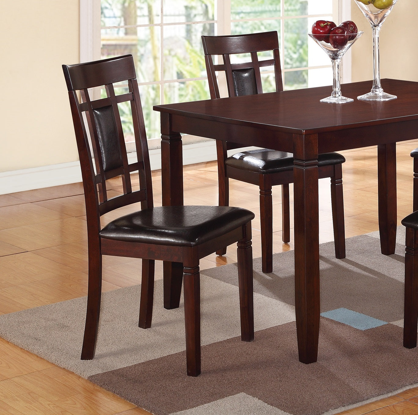 Modern Contemporary 5Pc Dining Set Espresso Finish Unique Eyelet Back 4X Chairs Cushion Seats Brown Wood Dining Room Rubberwood Rectangular Dining Table With Chair Wood Wood Brown Seats 4 48 Inches Contemporary,Modern 4 Leg Solid Wood