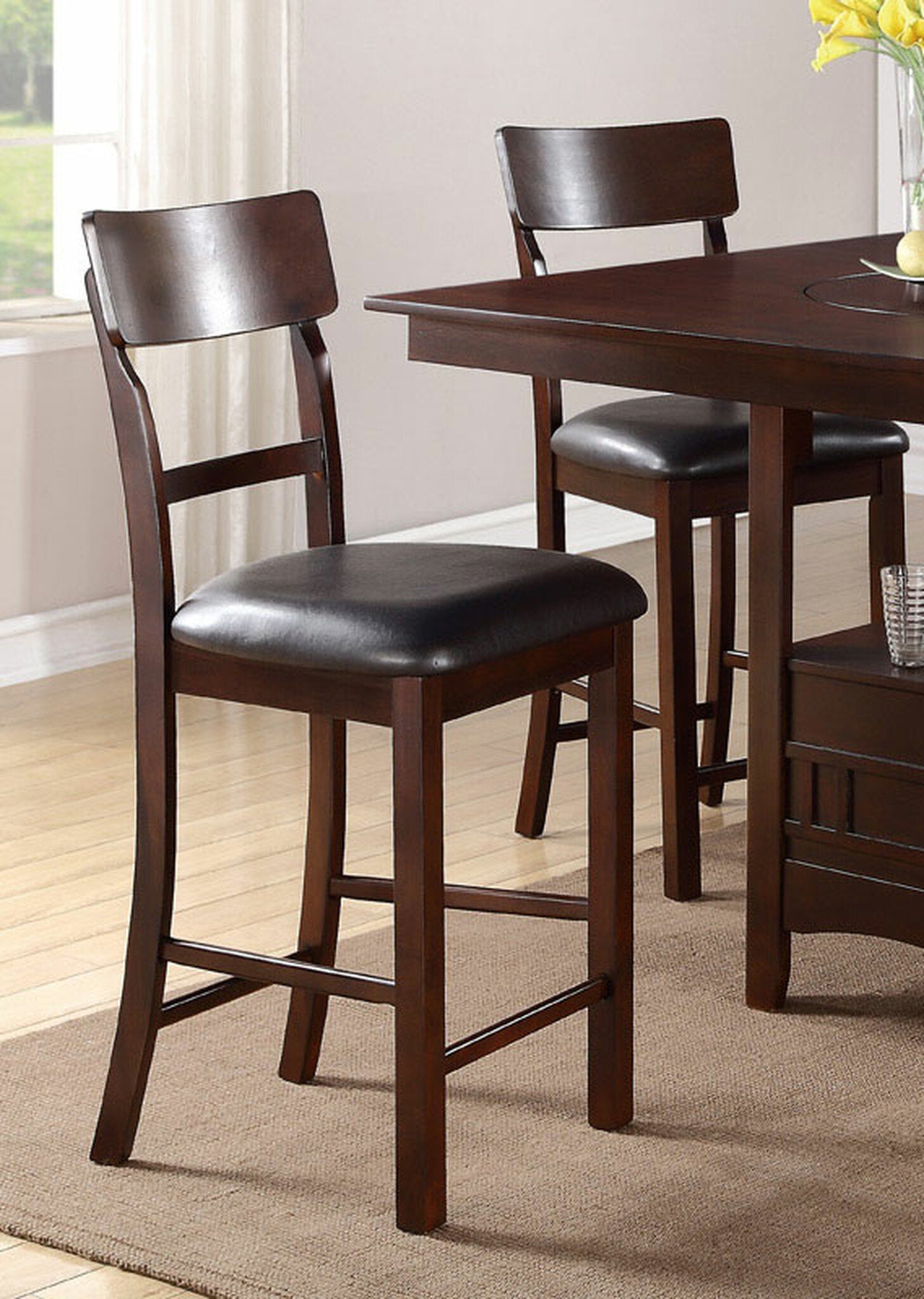 Set Of 2 Chairs Dining Room Furniture Dark Brown Cushioned Solid Wood Counter Height Chairs Brown Brown Dining Room Modern,Transitional Dining Chairs Ladder Back Solid Wood