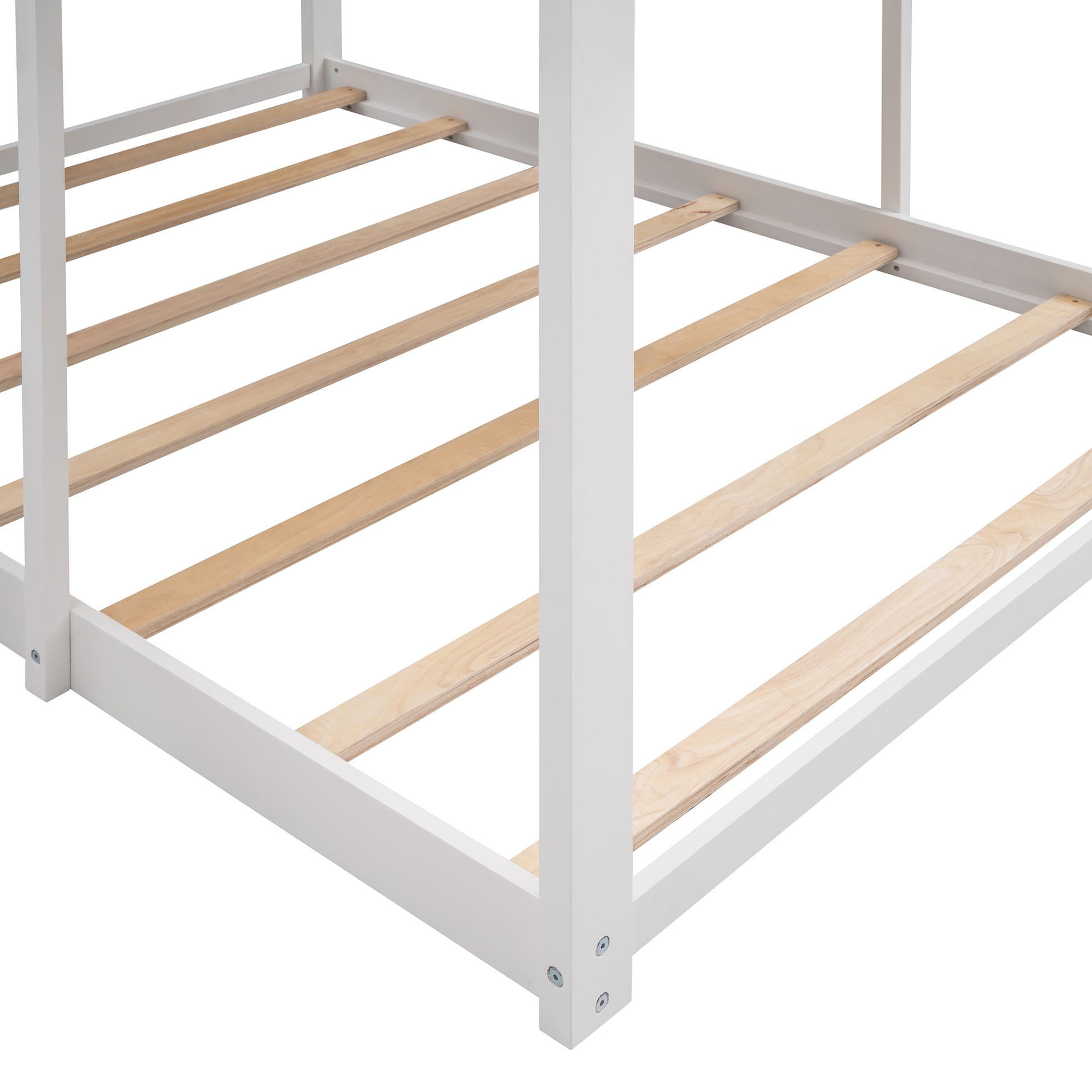 Full Over Full Woodbunk Bed With Roof, Window, Guardrail, Ladder White Old Sku: Lt000031Aak White Solid Wood