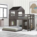 Wooden Twin Over Full Bunk Bed, Loft Bed With Playhouse, Farmhouse, Ladder And Guardrailsantique Gray Old Sku: Lt000027Aae Antique Gray Solid Wood