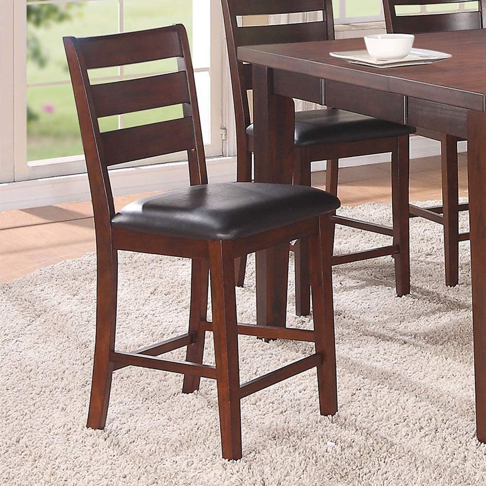 Contemporary Counter Height Dining Table W Leaf 6X High Chairs 7Pc Set Antique Walnut Wood Finish Dining Room Furniture Wood Dining Room Extendable Rubberwood Square Dining Table With Chair Wood Wood Walnut Ladder Back Seats 6 54 Inches Removable Leaf