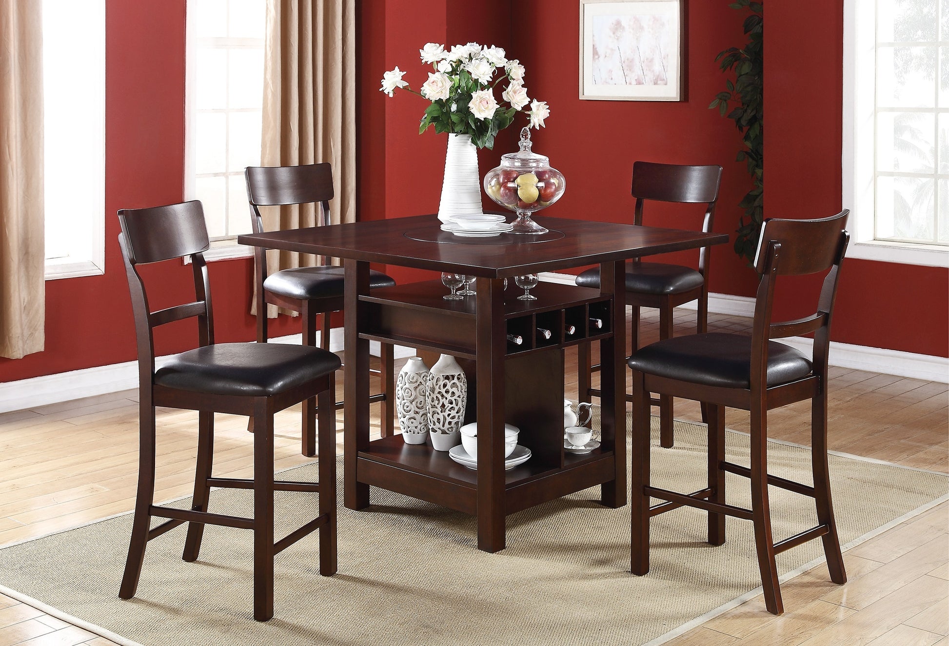 Set Of 2 Chairs Dining Room Furniture Dark Brown Cushioned Solid Wood Counter Height Chairs Brown Brown Dining Room Modern,Transitional Dining Chairs Ladder Back Solid Wood