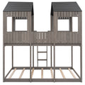 Full Over Full Woodbunk Bed With Roof, Window, Guardrail, Ladder Antique Gray Old Sku: Lt000031Aae Antique Gray Solid Wood