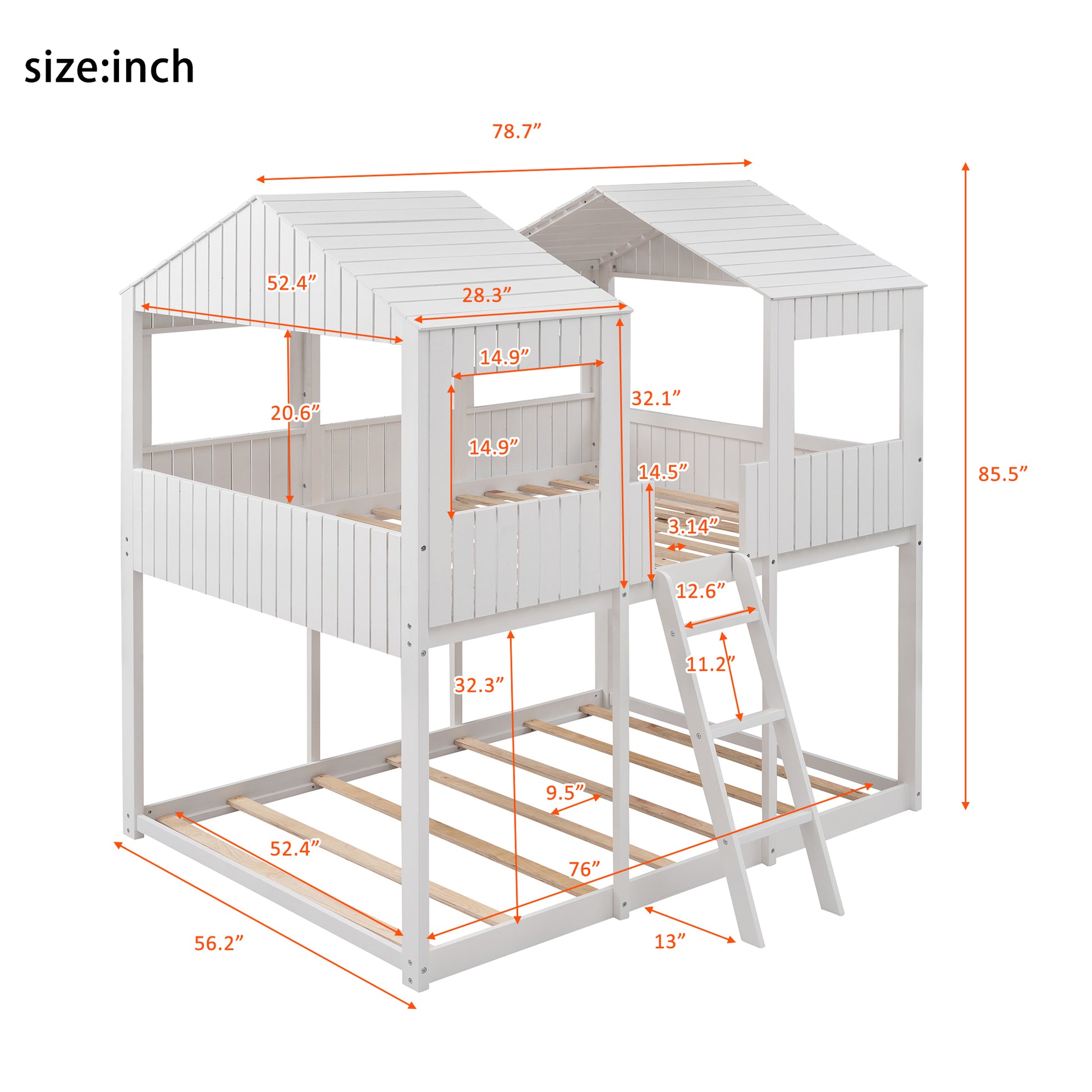 Full Over Full Woodbunk Bed With Roof, Window, Guardrail, Ladder White Old Sku: Lt000031Aak White Solid Wood