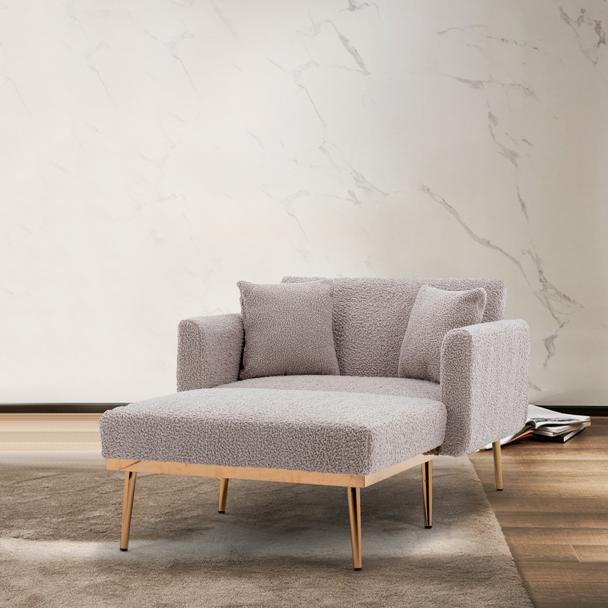 Coolmore Fashionable And Classic Style Chaise Lounge Chair Accent Chair For Living Room, Bedroom Grey Teddy Grey Teddy Foam Teddy