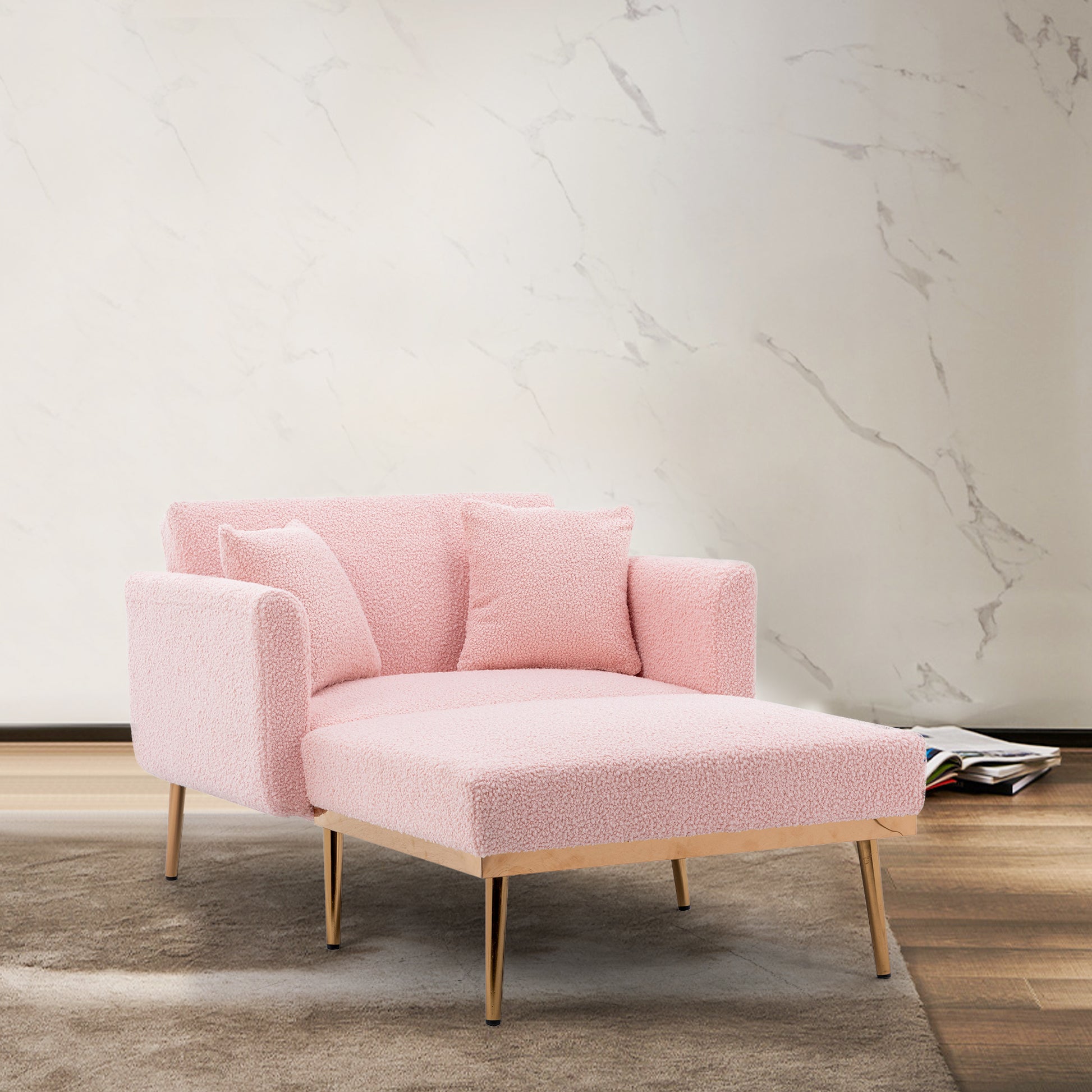 Coolmore Fashionable And Classic Style Chaise Lounge Chair Accent Chair For Living Room, Bedroom Teddy Pink Pink Teddy Foam Teddy