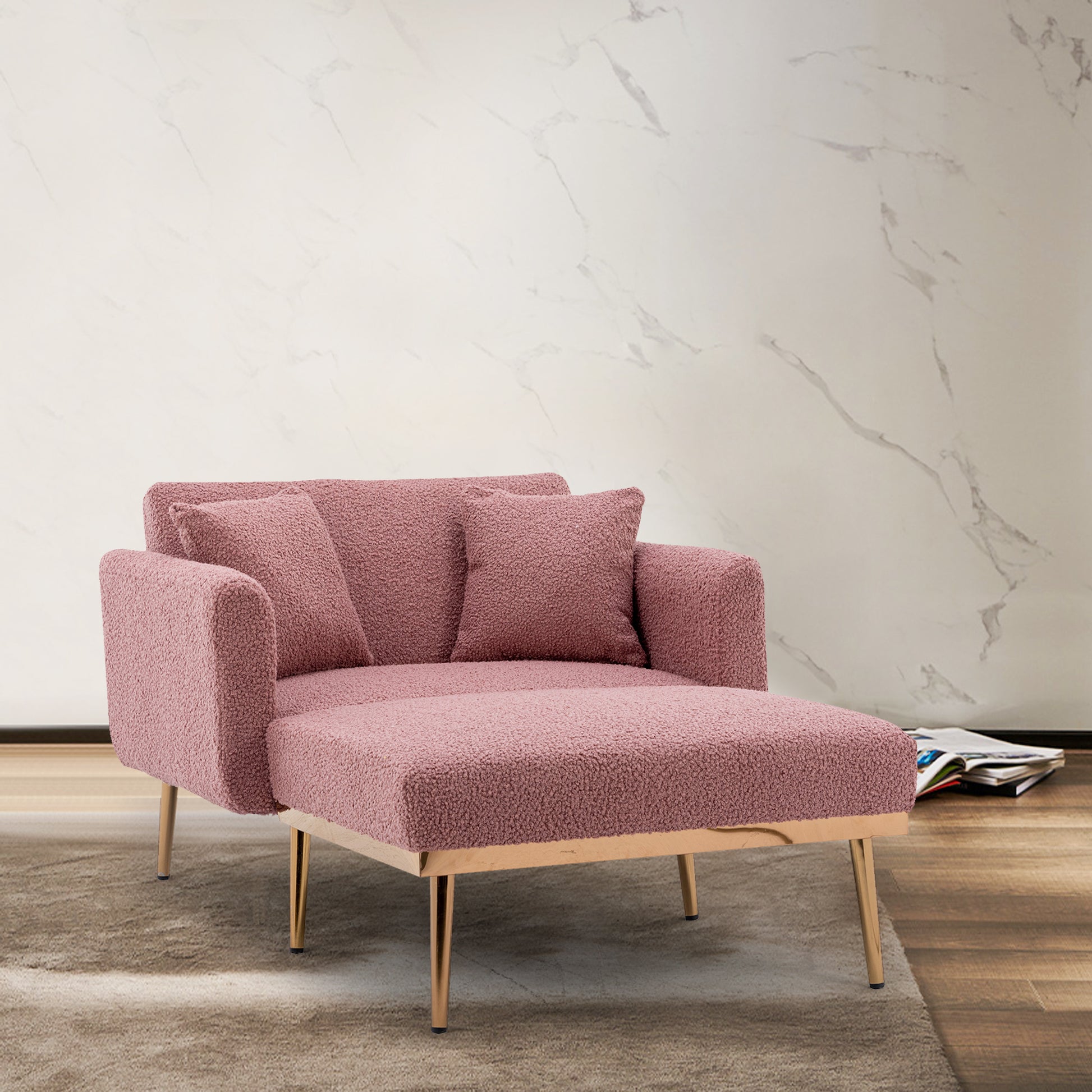 Coolmore Fashionable And Classic Style Chaise Lounge Chair Accent Chair For Living Room, Bedroom Brush Pink Teddy Brush Pink Teddy Foam Teddy