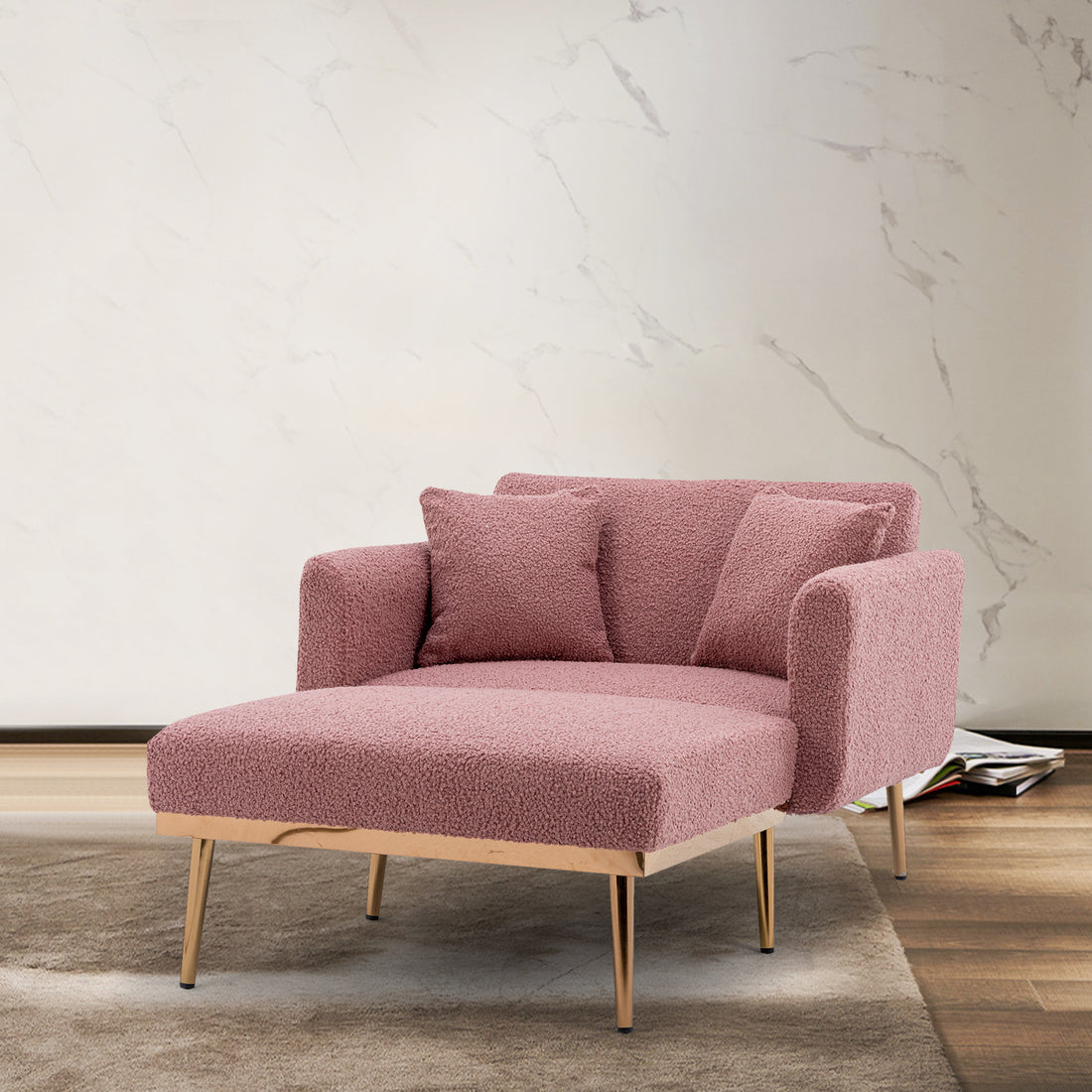 Coolmore Fashionable And Classic Style Chaise Lounge Chair Accent Chair For Living Room, Bedroom Brush Pink Teddy Brush Pink Teddy Foam Teddy