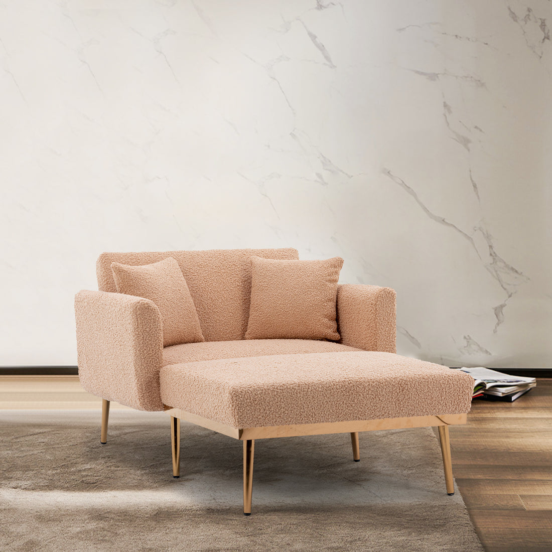 Coolmore Fashionable And Classic Style Chaise Lounge Chair Accent Chair For Living Room, Bedroom Camel Teddy Camel Teddy Foam Teddy