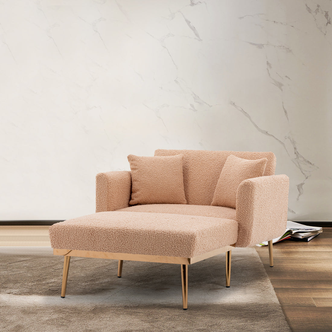 Coolmore Fashionable And Classic Style Chaise Lounge Chair Accent Chair For Living Room, Bedroom Camel Teddy Camel Teddy Foam Teddy