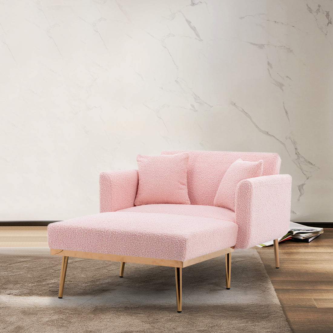 Coolmore Fashionable And Classic Style Chaise Lounge Chair Accent Chair For Living Room, Bedroom Teddy Pink Pink Teddy Foam Teddy