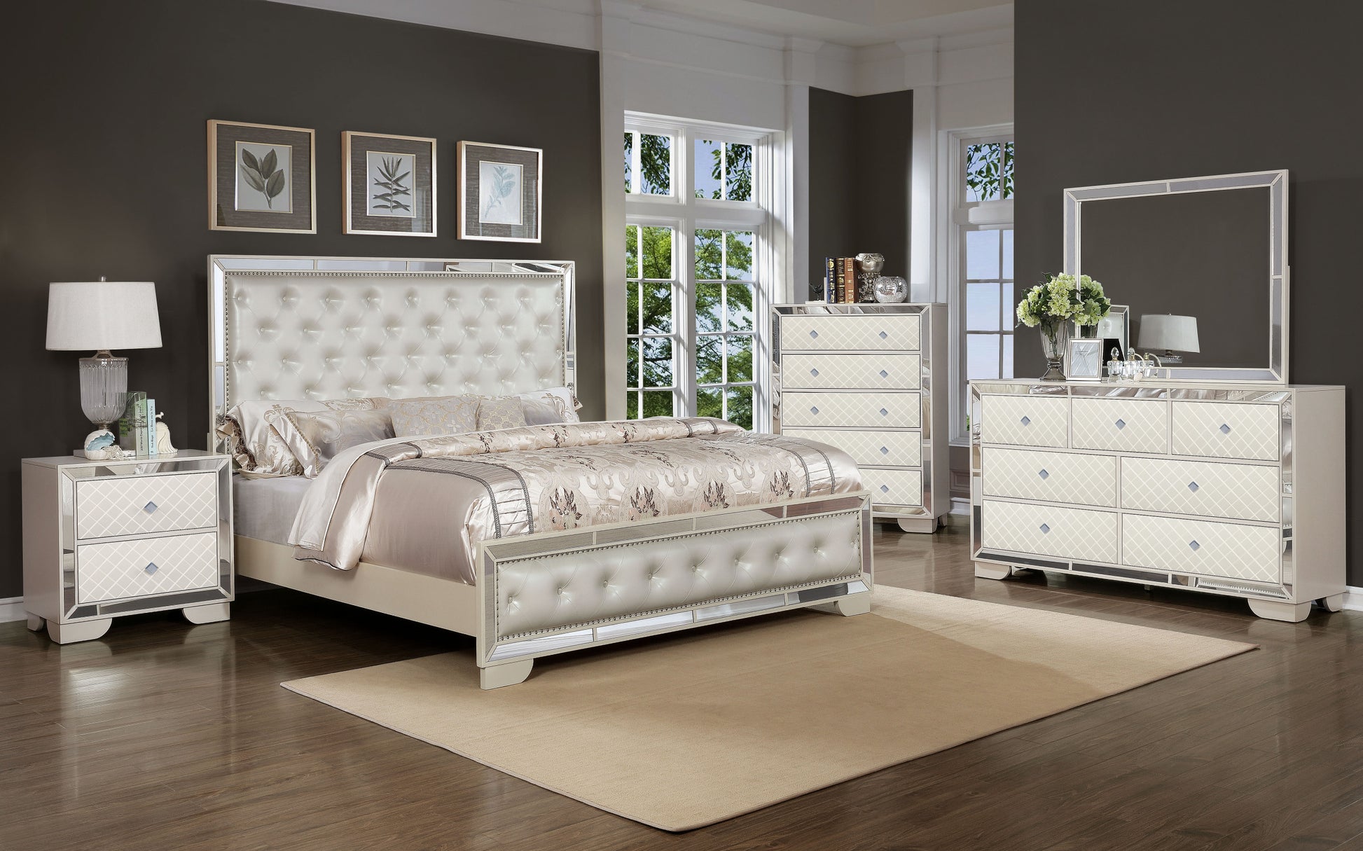 Madison King Size Upholstery Bed Made With Wood In Beige Color Box Spring Not Required King Beige Wood Bedroom Contemporary,Modern Solid Wood Mdf Wood