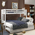 Twin Over Pull Out Bunk Bed With Trundle, White Twin White Pine